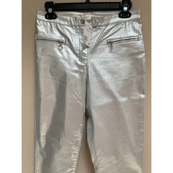 NWT H&M Silver Slim Fit Pants Straight Leg Size 10 - Picture 3 of 7